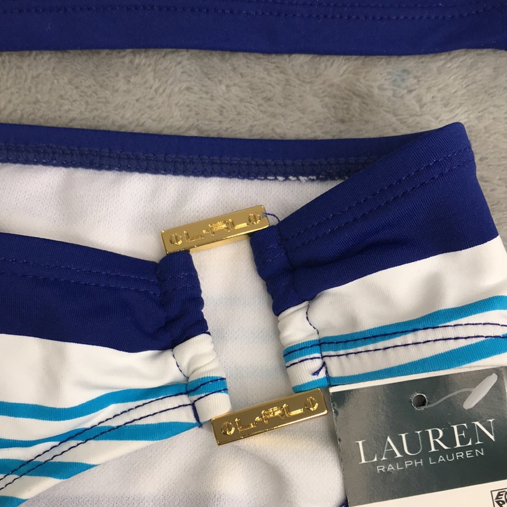Lauren Ralph Lauren Blue Striped Halter Tankini 2 Piece Set 14/16 New - Picture 2 of 12